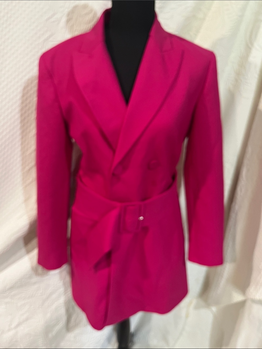 Zara Fuchsia Double-Breasted‎ Blazer with Belt, size medium